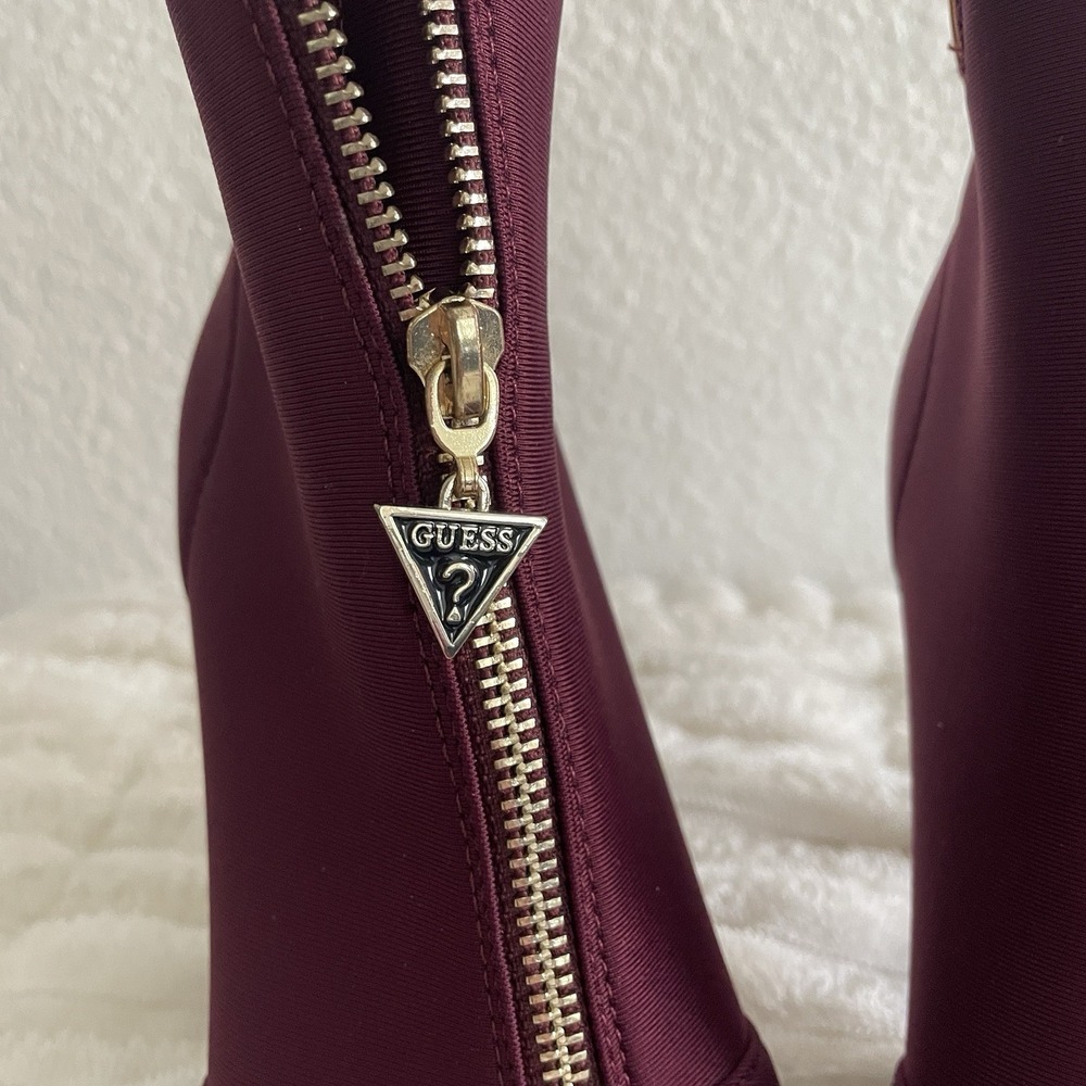 Guess Los Angeles Sz 6 Miranda Purple Heeled Boots with Front Zipper Gold Accent - Picture 3 of 10